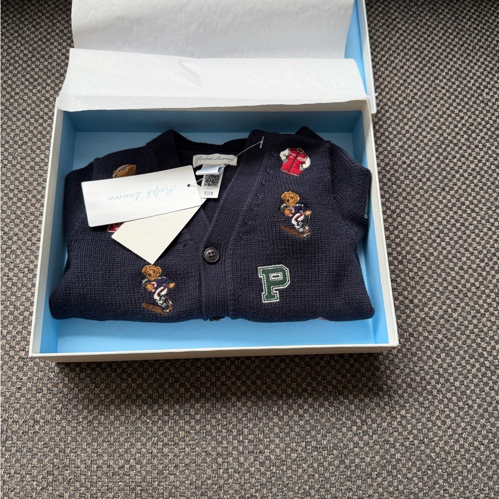 Ralph Lauren Dark Blue Cardigan with Embroidered Accents - Picture 2 of 4